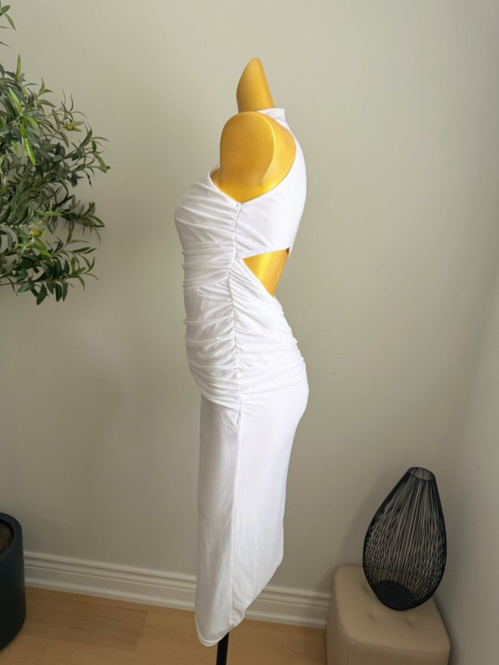 Lulus White Mesh Ruched Halter Midi Dress Open Back S - Picture 5 of 8